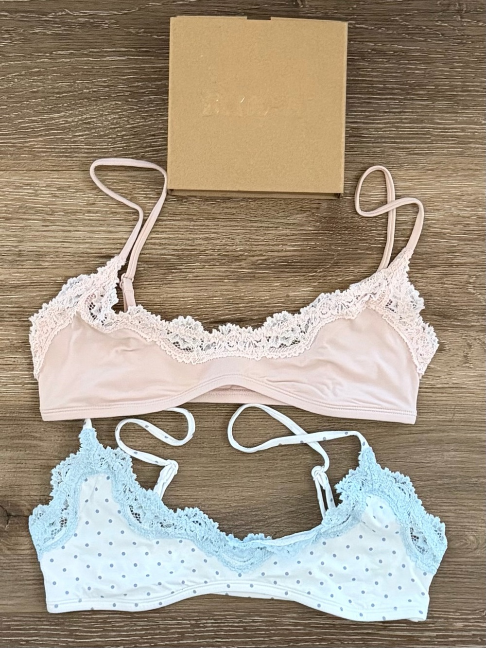 Skims Fits Everybody Lace Scoop Bralette 2-Pack Sz Small Dusty Pink/Pin Dot NWT